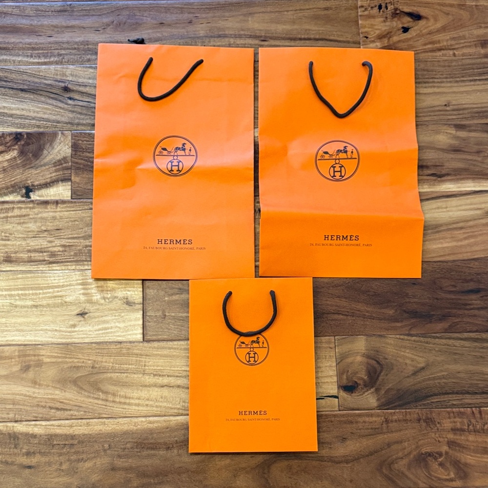 Hermes Orange Shopping Bags Set